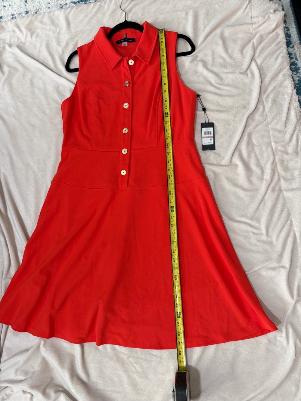 Tommy Hilfiger Red Fit & Flare Collared Dress Gold Buttons NWT Size 12 - Picture 4 of 9